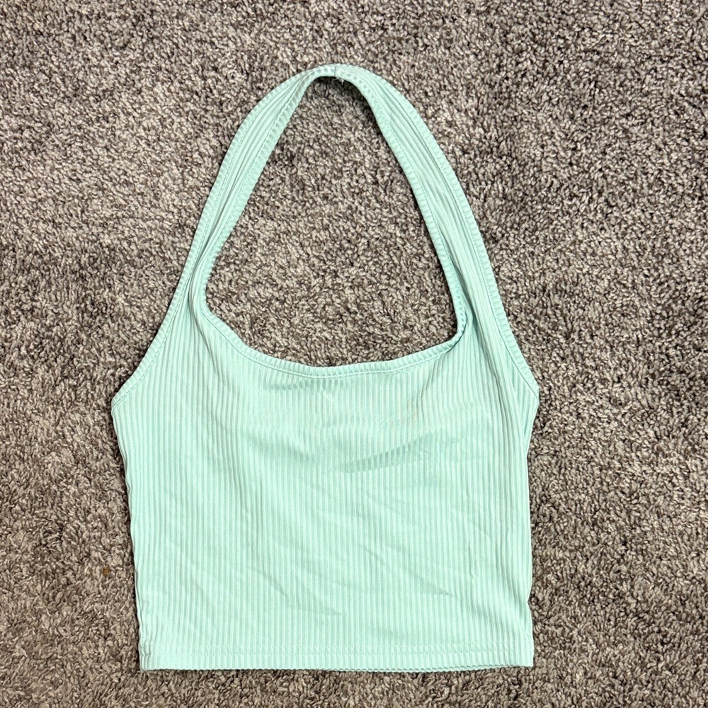 SHEIN Light Green Ribbed Halter Tank